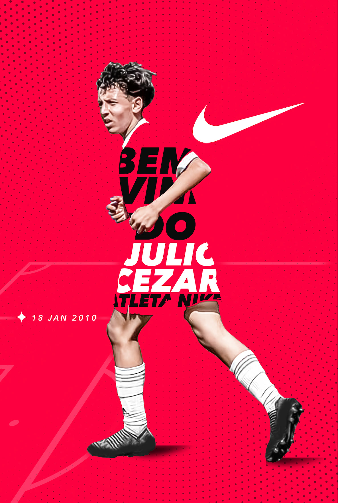 Announcement piece for Julio Cezar as a Nike athlete, his name cut over the body in motion