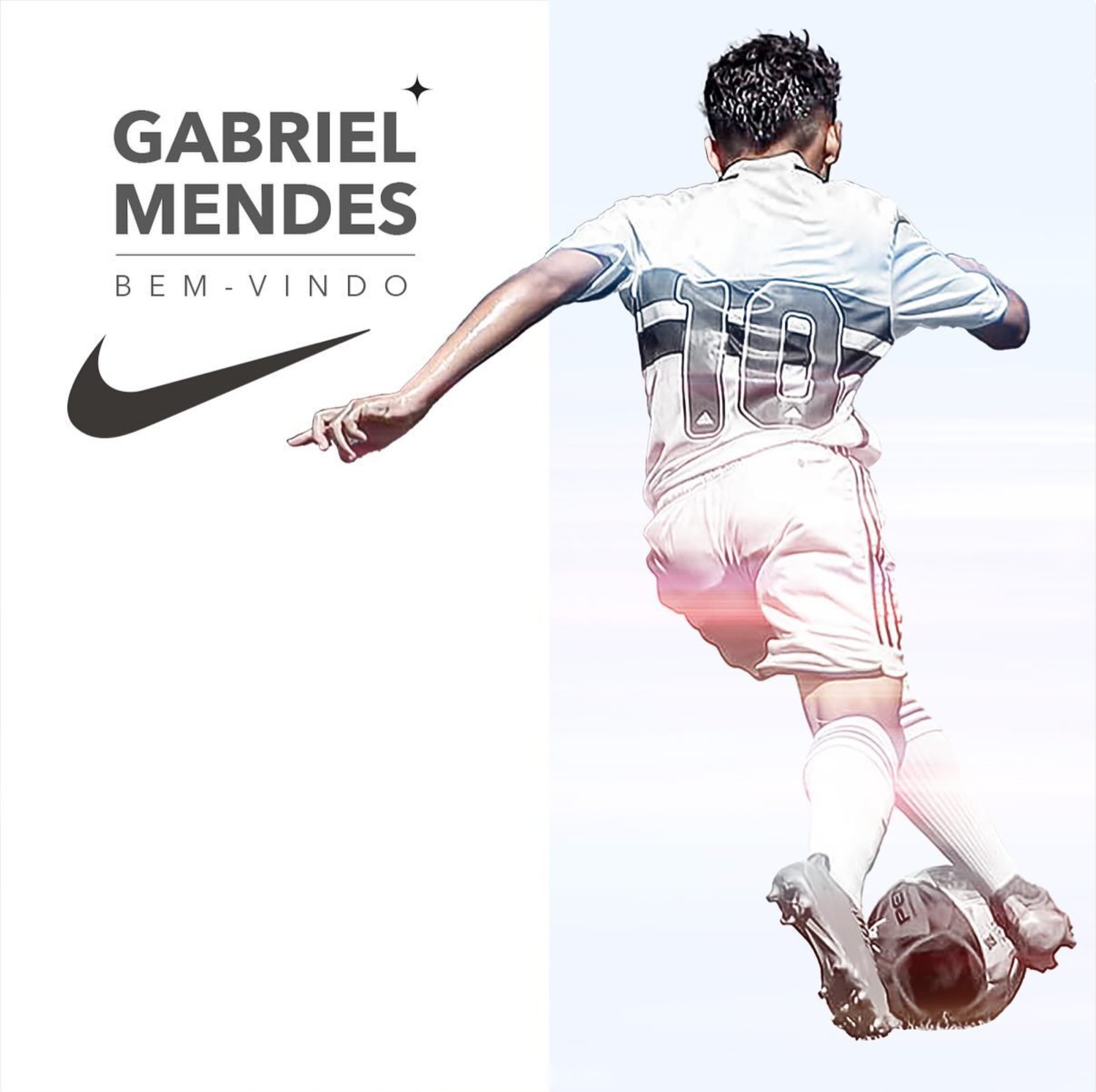 Welcome piece for Gabriel Mendes as a Nike athlete, from behind in the São Paulo number 10 shirt