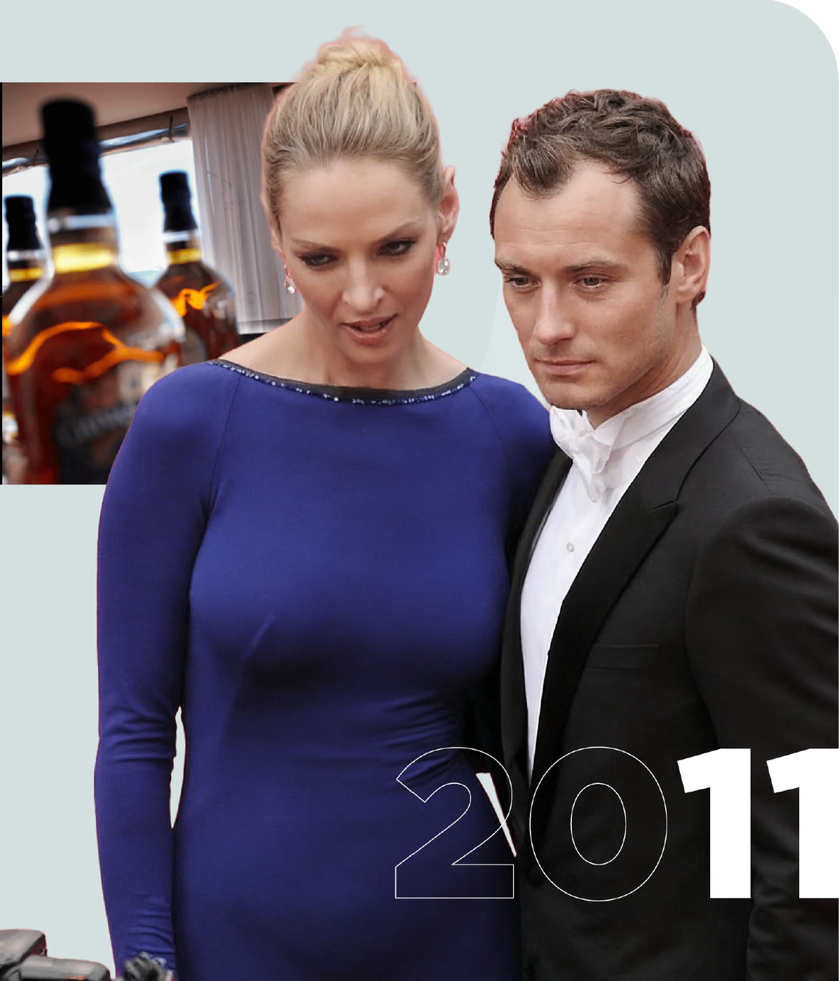 2011 piece with Uma Thurman and Jude Law at the festival and bottles of Chivas Regal