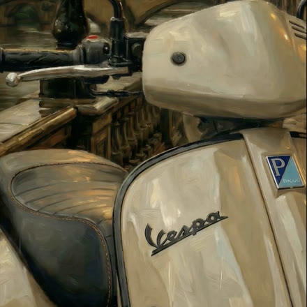 Detalhe da Vespa clássica, pintura a óleo